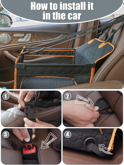 Dog Car Seat for Large Dogs,Waterproof Fabric with Breathable Mesh&Adjustable Dog Seat Belt for Car,Dog Bed for Back Seat Up to 30 LB-Small Orange