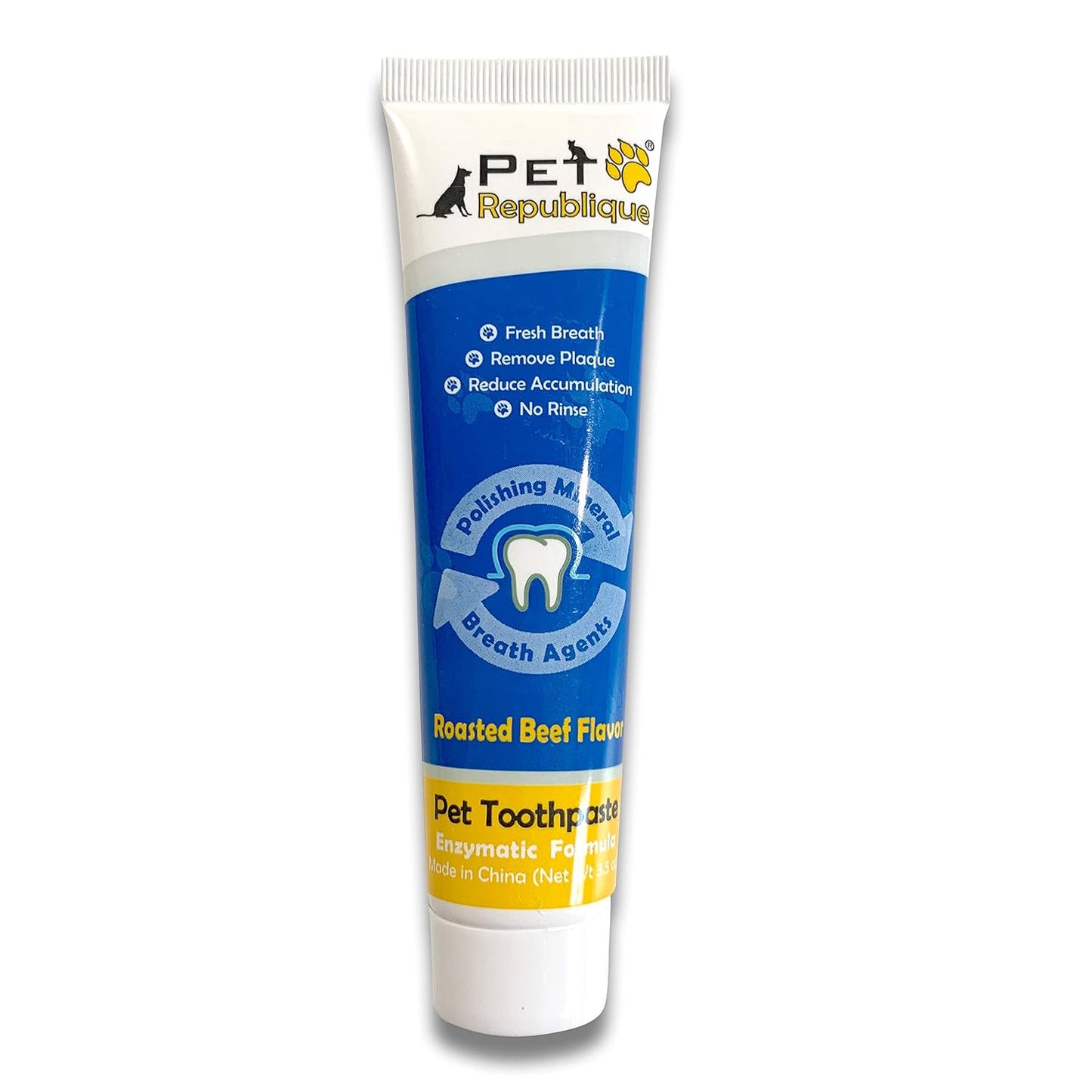 Pet Republique Enzymatic Dog Toothpaste Kit with Finger Toothbrushes Cats and Dogs Dental Cleaning Kit - 3.5 oz Beef Flavor Toothpaste, 3 Silicon Finger Toothbrushes, 1 Mini Handle Toothbrush