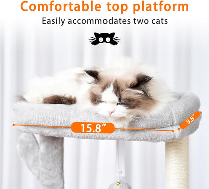Heybly Cat Tree, 39.4 Inches Tower Condo with Scratching Post, Cat Tower for Indoor Cats, Fully Wrapped Sisal Pole, Soft Platform, 2 Baskets and Dangling Toy, Light Gray HCT006SW