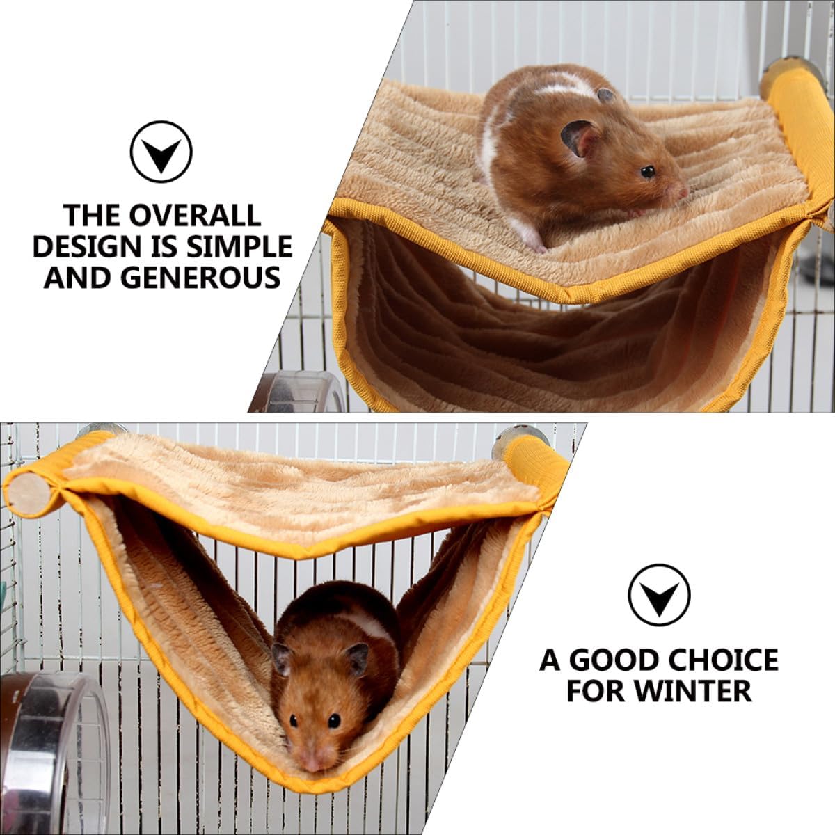 Hamster Hammock Bed and Chinchilla Hanging Swing Nest, Warm Removable Pet Cage Hammock, Yellow Small Size for Small Animals and Hamsters