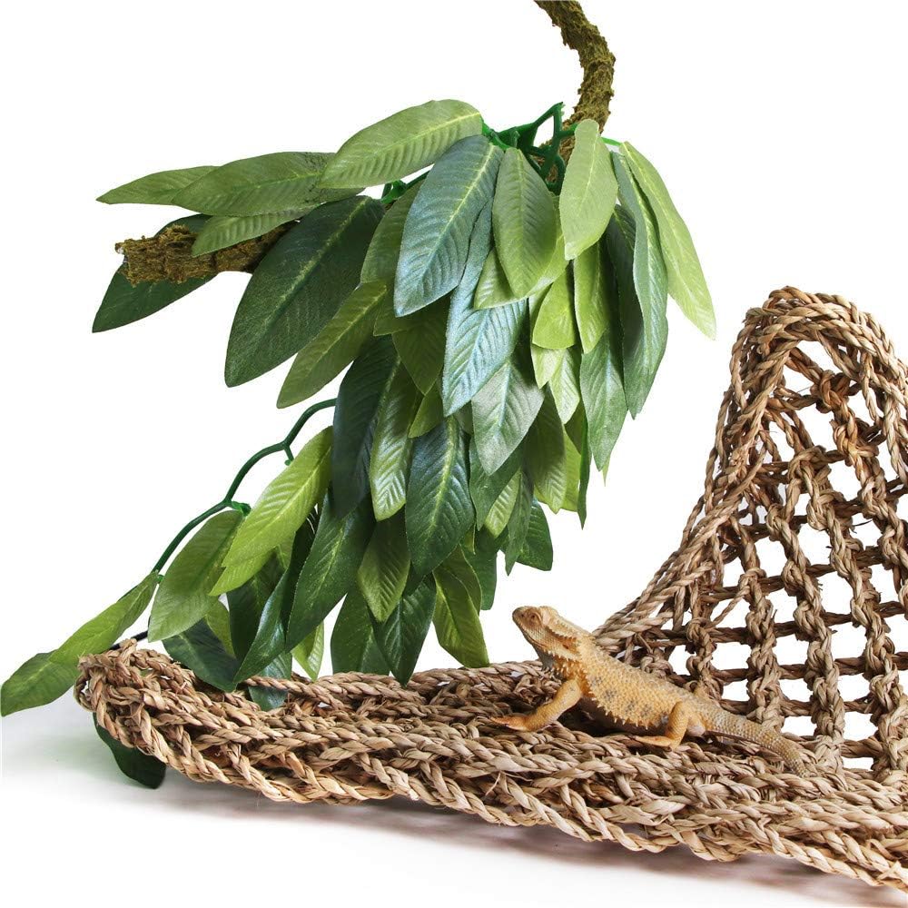 SLSON Reptile Plants Hanging Silk Terrarium Plant with Suction Cup for Bearded Dragons,Lizards,Geckos,Snake Pets and Hermit Crab Tank Habitat Decorations,Small Size,12 inches Green