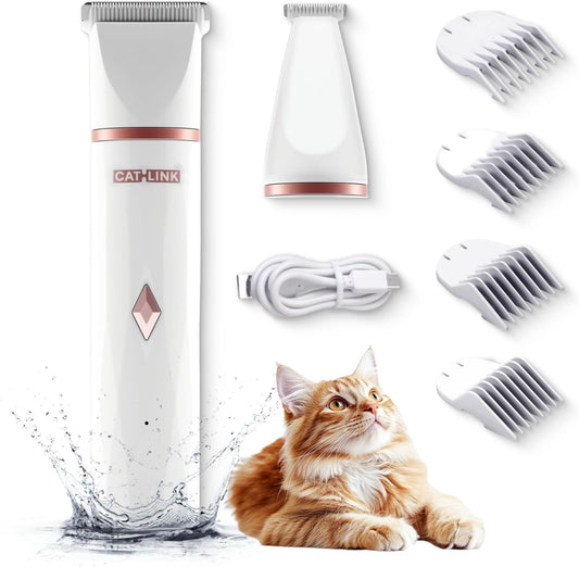 CATLINK Waterproof Cat Clippers for Matted Hair, Quiet Cat Grooming Kit, Pet Shaver Cordless for Long Hair, Pet Hair Clippers for Dogs and Other Small Animals at Home, White