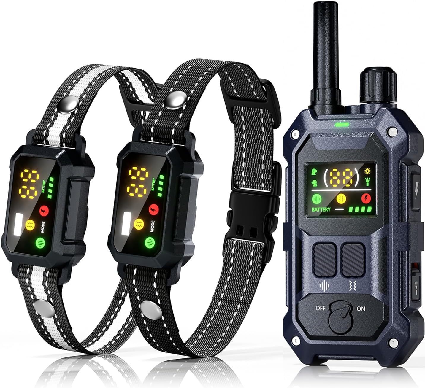 BLACKDOG Military Dog Shock Collar 2 Dogs (5-150lbs) - 4200ft Dog Training Collar with Remote, 4 Training Modes, Flashlight&Strobe, 90-Day Battery, IP67 Waterproof Dog E Collar for All Breeds (Blue)