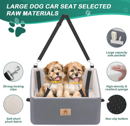 Dog Car Seat for Large Dog, Dog Booster Car Seat for 55Lbs or 2 Small Dogs, Detachable and Washable Travel Dog Bed with Thick Cushion and Storage Pockets, Dog Seat Belt for Car