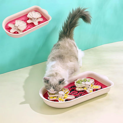 Large Slow Feeder Dog Bowls, Dog Puzzle Slow Feeder Bowls with Lick Mat and Puzzle Inserts for Large Dogs with Non-Slip Base, Removable Puzzle Inserts Easy to Clean (Pink)