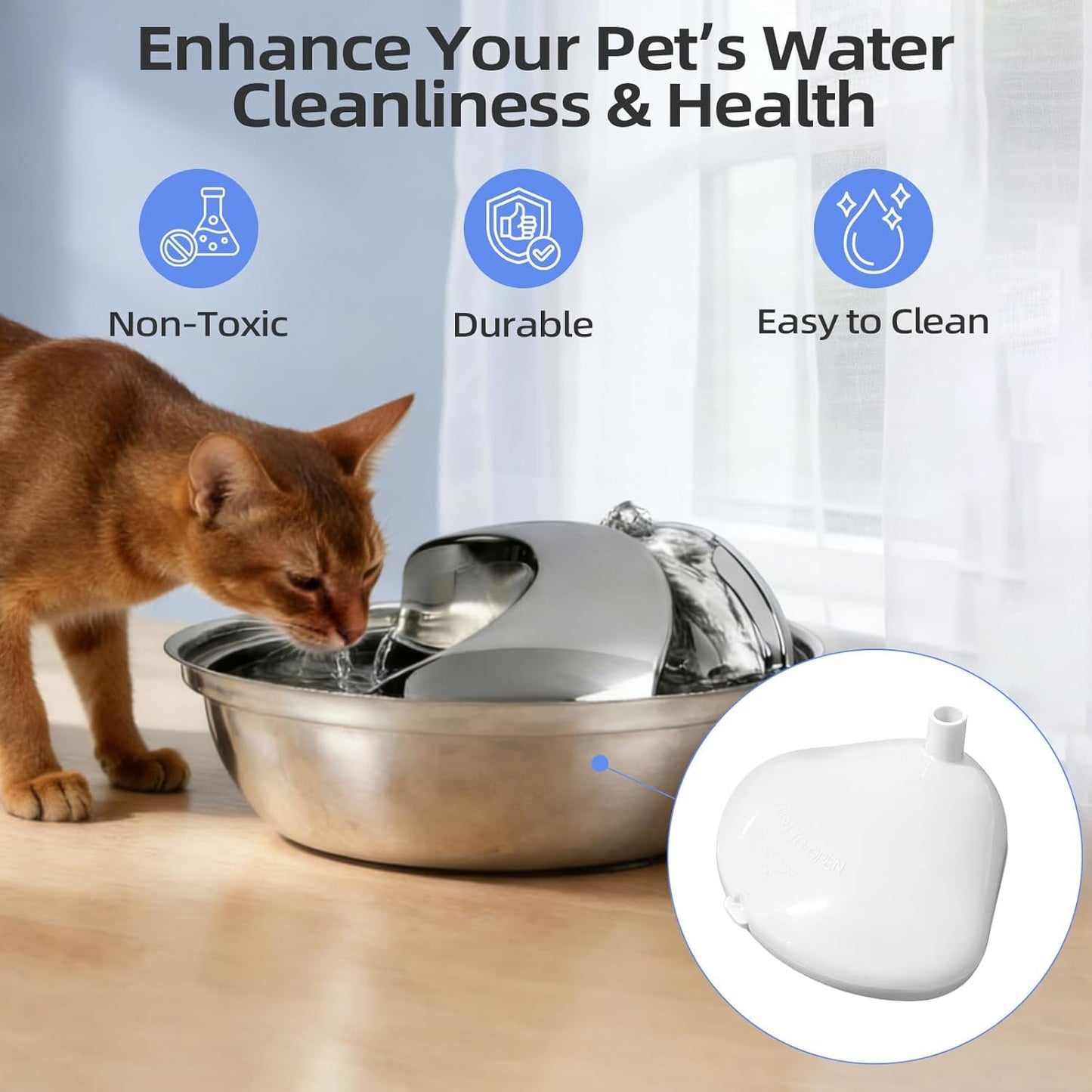 Pet Fountain Filter Housing Replacement, Compatible with Stainless Steel Pet Water Fountains, Universal Filter Accessory for Dogs & Cats, Easy-Clean, Durable & Rust-Resistant (Fits L Filters)