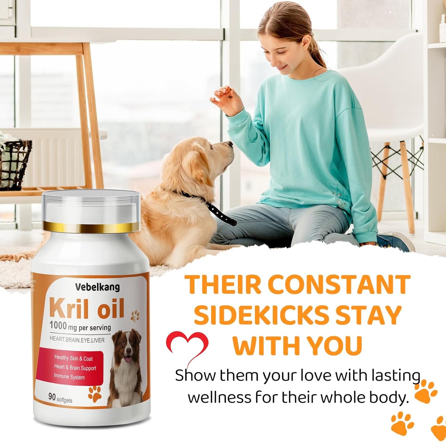 Krill Oil Omega 3 for Dogs - Allergy Relief - Joint Health - Itch Relief, Shedding - Skin and Coat Supplement - 180-Count Deep Sea Krill Oil Capsules - Omega 3 6 9 - EPA & DHA Fatty Acids