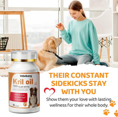 Krill Oil Omega 3 for Dogs - Allergy Relief - Joint Health - Itch Relief, Shedding - Skin and Coat Supplement - 180-Count Deep Sea Krill Oil Capsules - Omega 3 6 9 - EPA & DHA Fatty Acids