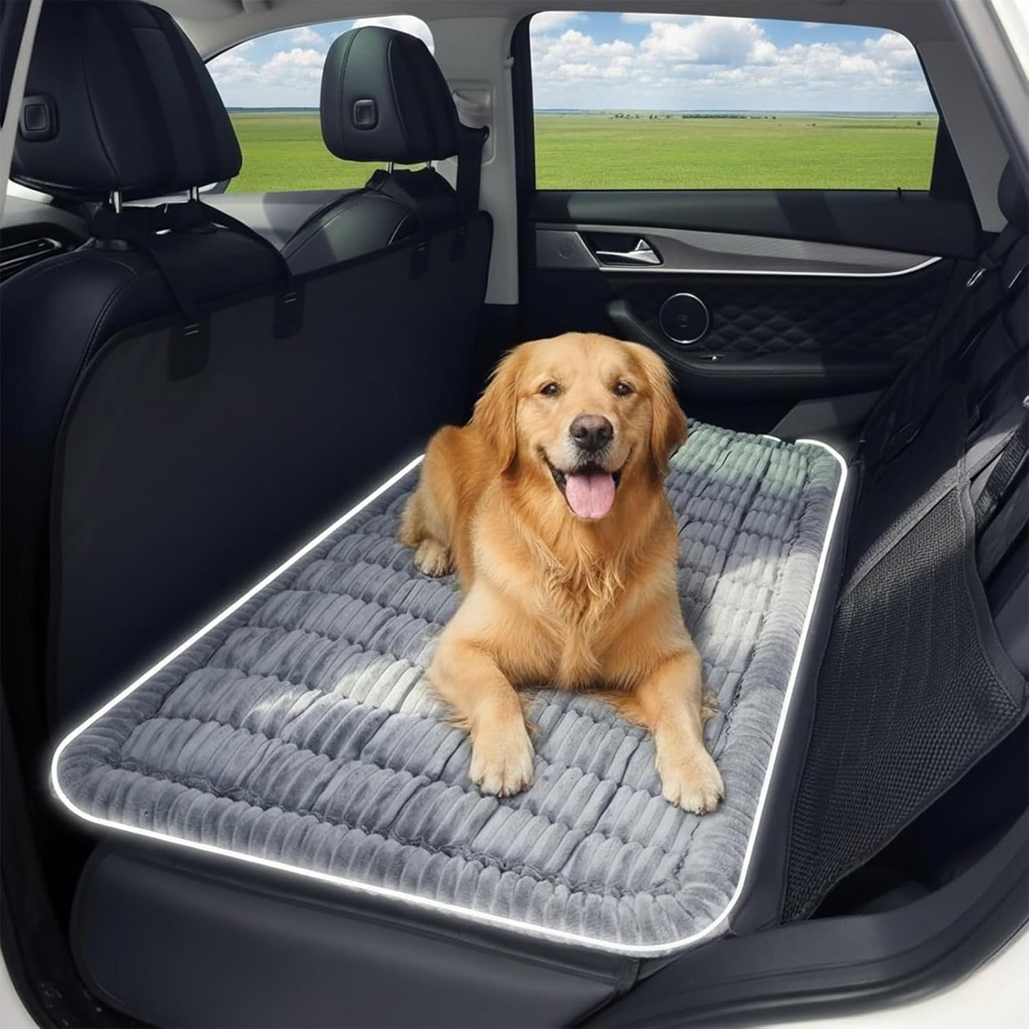 Dog Bed for Car Back Seat, Backseat Pet Bed Mat, Flannel Pet Cover for Loveseats, Non-Slip Dog Mat for Car - Travel Pet Mat Fit for Backseat Extenders & Seat Covers (Grey, 24.8x54 inch)
