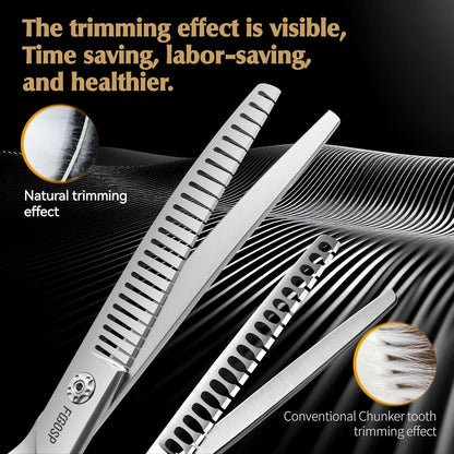 Curved Chunkers Dog Grooming Scissors 7" with Gradual with teeth Shears for Dogs Pet Japan Alloy Steel 70% Thinning Rate 24 Flat Teeth Fluffier Natural (7.0 in, Curve Chunker)