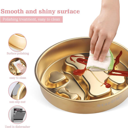 Golden Stainless Steel Slow Feeder Dog Bowls – Non-Slip Metal Dog Bowl for Large & Medium Breeds, Puppy Puzzle Feeder – 2 Cup Capacity for Small to Big Pets – Durable Slow Feed Dog & Cat Food Dish