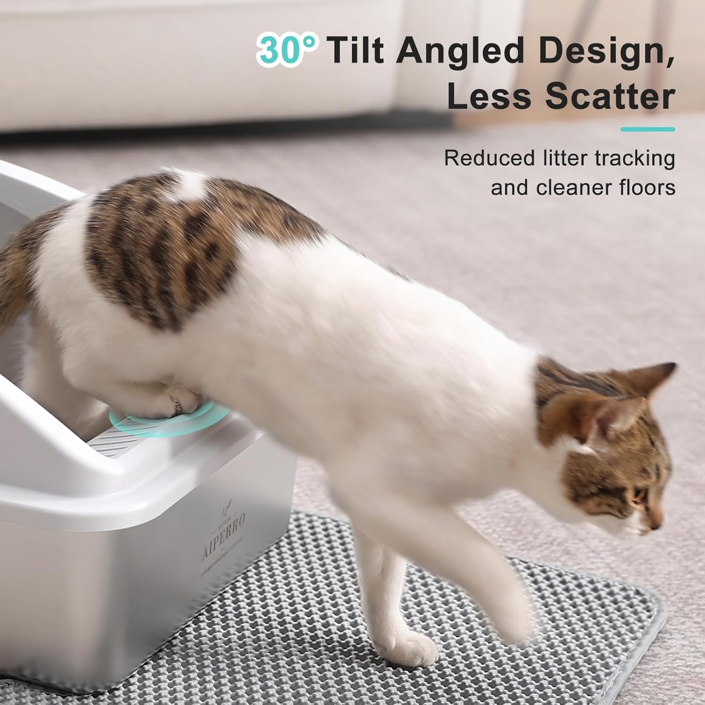Stainless Steel Litter Box | XL Enclosed Cat Litter Boxes with Lid for Big Cats | High Sided, Anti-Urine Leakage | Non-Stick Bottom & Includes Litter Mat & Metal Scoop