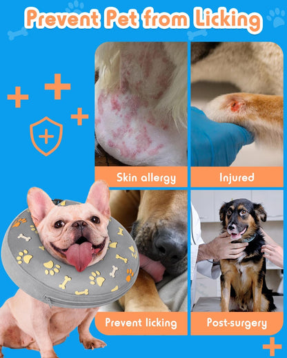 Inflatable Dog Pillow Cone Collar After Surgery, Donut Soft Neck Cone for Pug Dachshund Medium Dogs, etc, Recovery E Collar to Stop Licking Paw