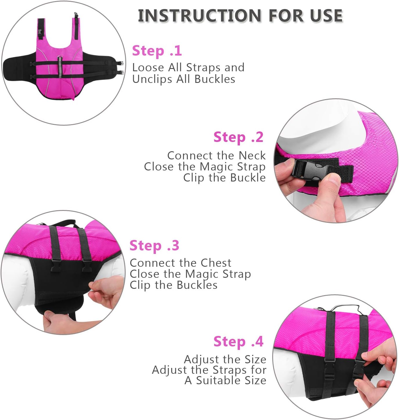 Queenmore Ripstop Dog Life Jacket Shark Life Vest for Dogs, Safety Lifesaver with High Buoyancy and Lift Handle for Small and Medium Breeds（Rose Red S）