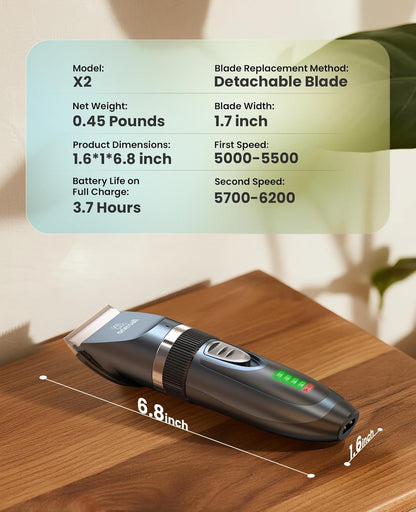 oneisall Quiet Cat Clippers for Matted & Long Hair, 2-Speed Cordless Pet Shaver Grooming Kit for Cats, Small Dogs & Animals (Blue)