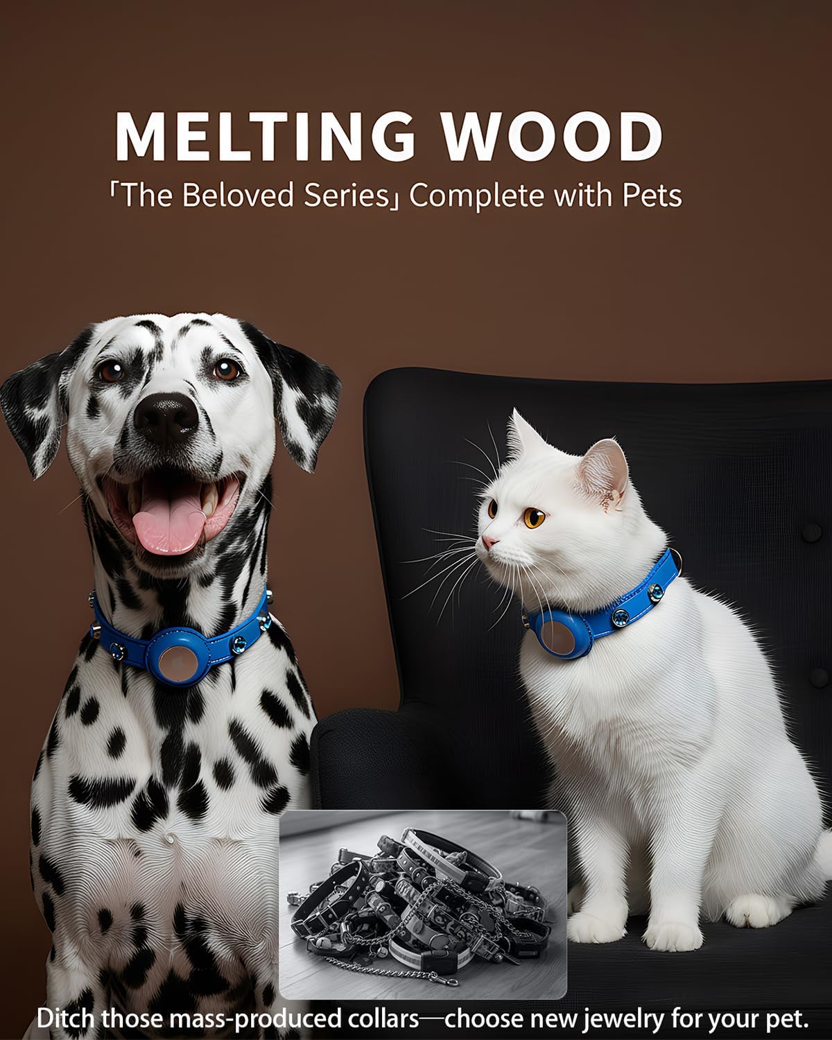 Upgraded AirTag Dog Collar - Adjustable Diamond-Studded Leather Dog Collar with Quick-Release Buckle | Luxurious Jewelry Accessory for Small, Medium, and Large Dogs (L (14"-18"))