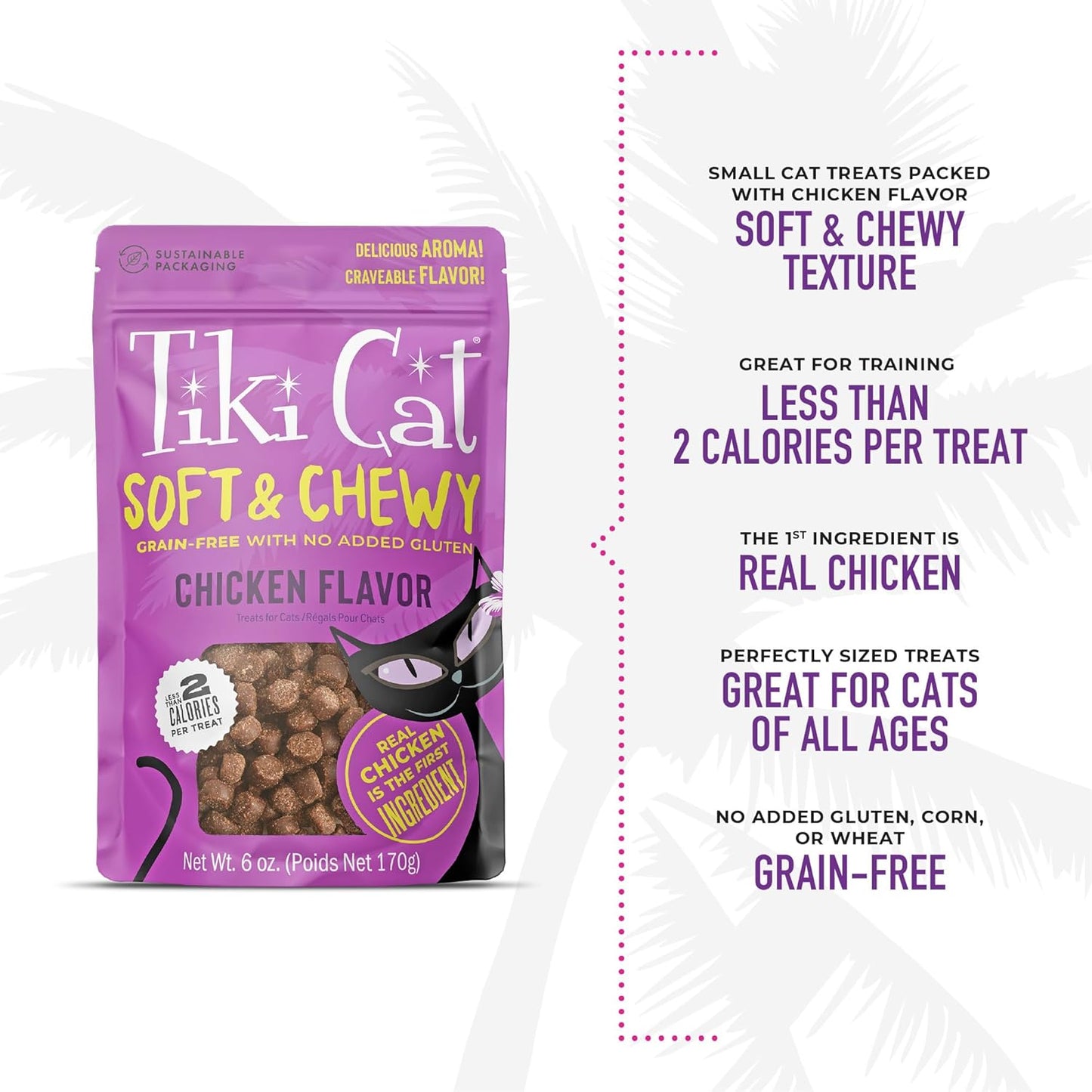 Tiki Cat Soft & Chewy Treats, Chicken Flavor, 3 Calories Per Treat with Grain-Free and No Added Gluten, 6 oz Pouch (Pack of 1)