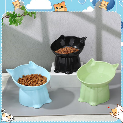 3 Pcs Elevated Cat Bowls 15°Raised Cat Food Bowl with Silicone Mat Whisker Friendly Anti Vomiting Cats Dishes Pet Food and Water Bowls for Indoor Cats Kittens Classic Blue, Black, Green Colors
