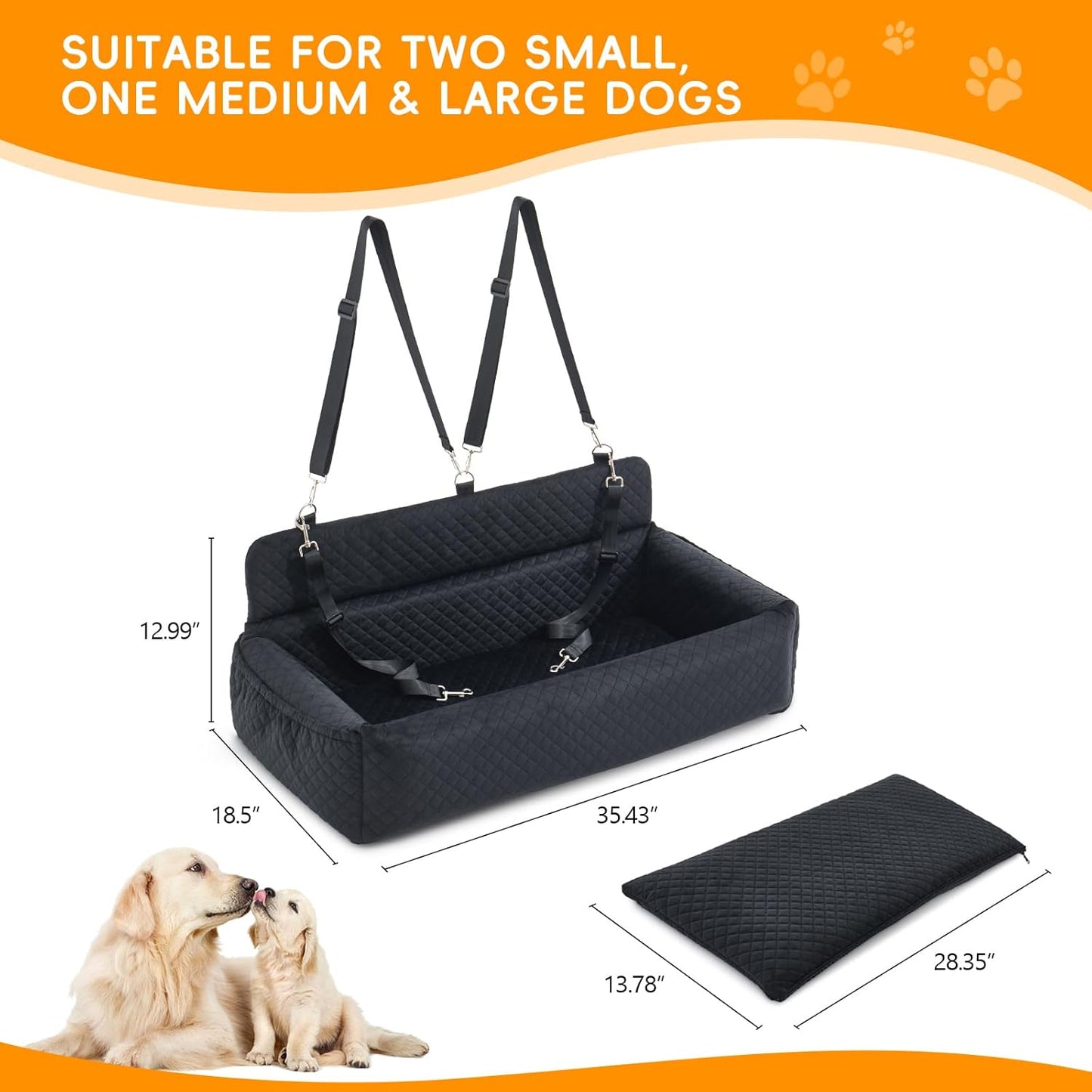 Dog Car Seat for Large Medium Dog,Washable Dog Booster Seat for Medium Large Dogs,Multi-Functional Dog Booster Seat with Thick Cushion, Safety Leashes Dog Sofa Cushion & Travel Dog Bed (Black, 90cm)