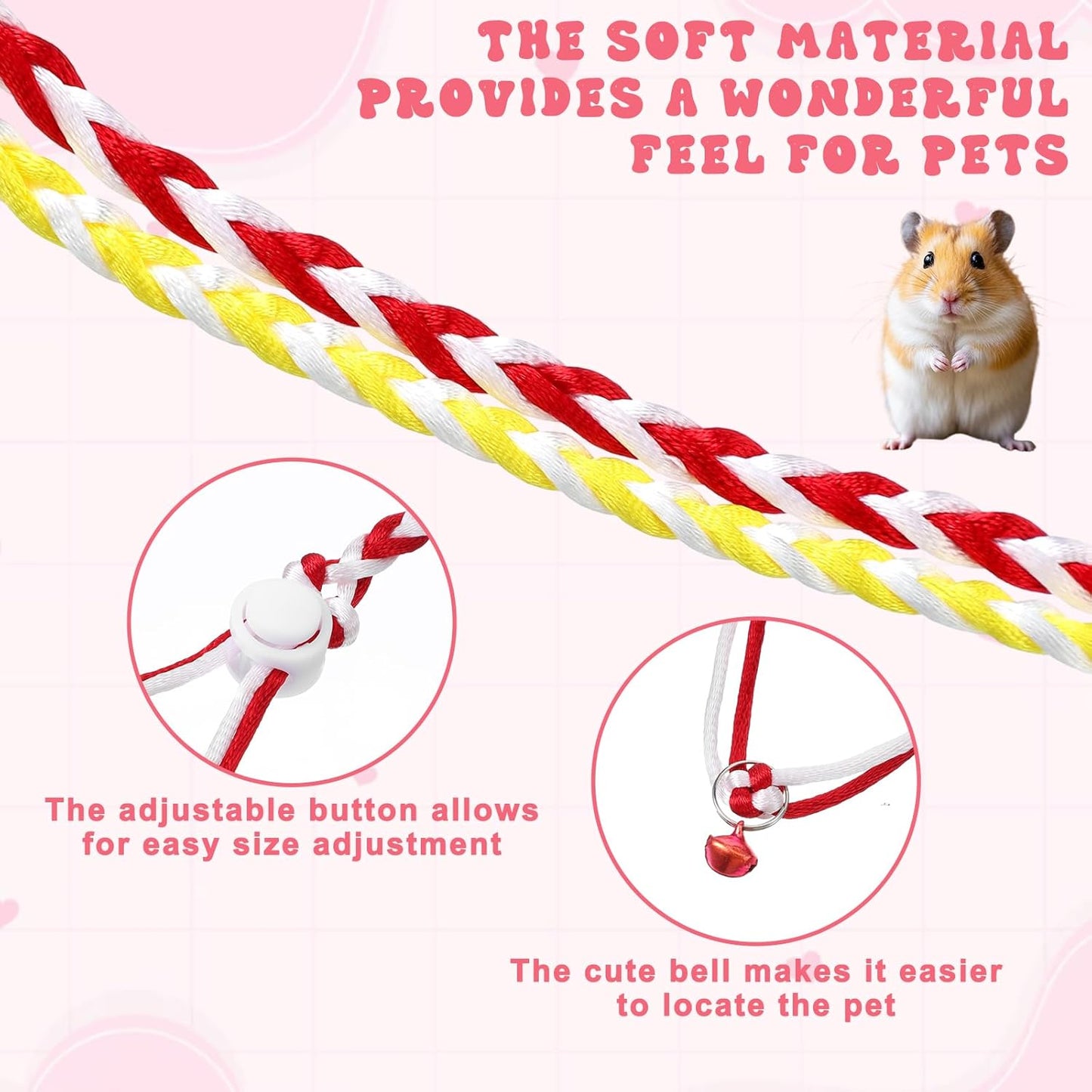 5 Pieces Adjustable Hamster Rat Leash Hamster Harness Small Animal Bell for Ferret Walking Pet Mouse Gerbil Small Animal