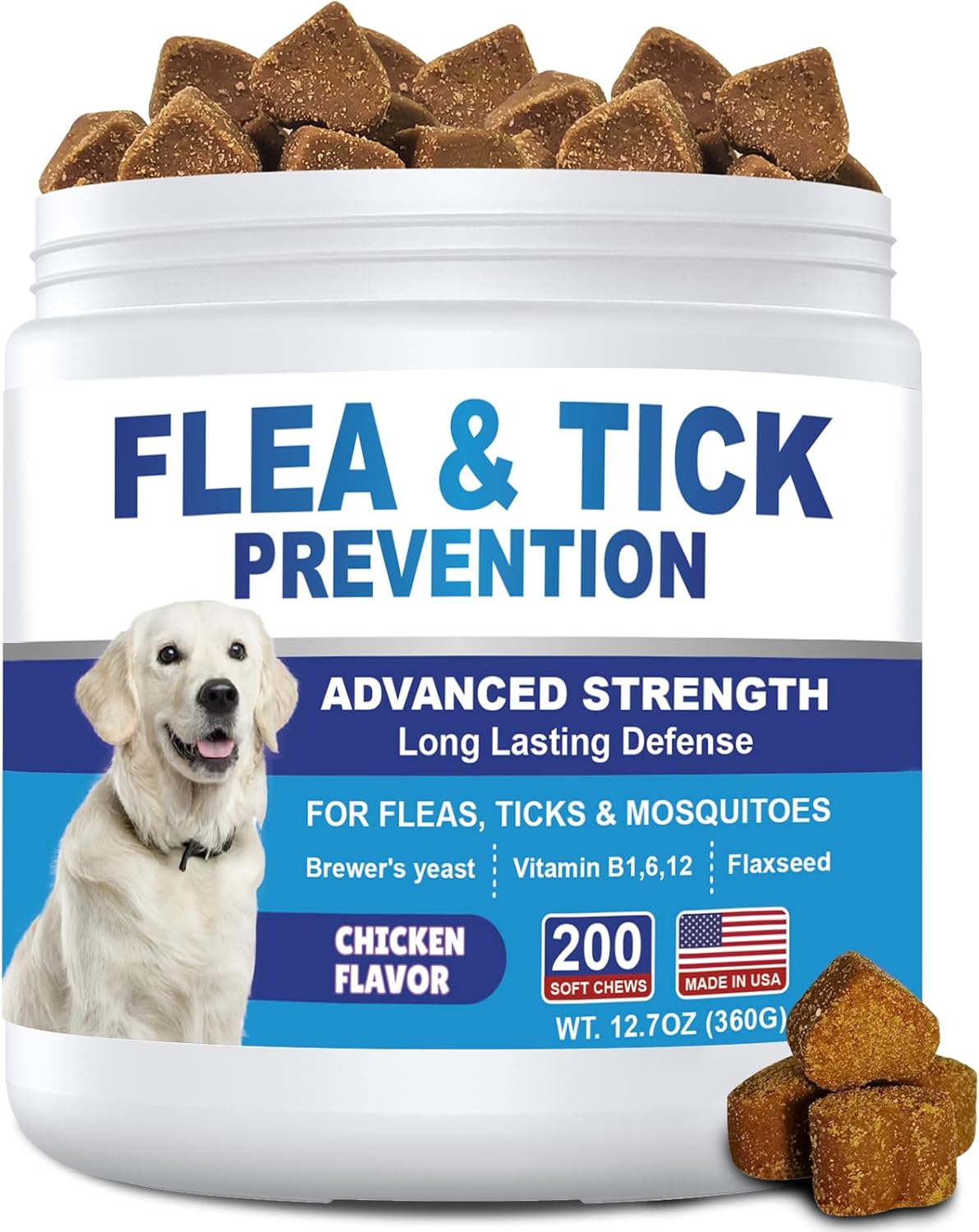 Flea and Tick Prevention for Dogs Chewables 200 Soft Treats - Flea and Tick Chews Supplement, Vet Recommended Supplement Chews, Skin & Coat Support for Dogs, Puppies, All Breeds & Sizes