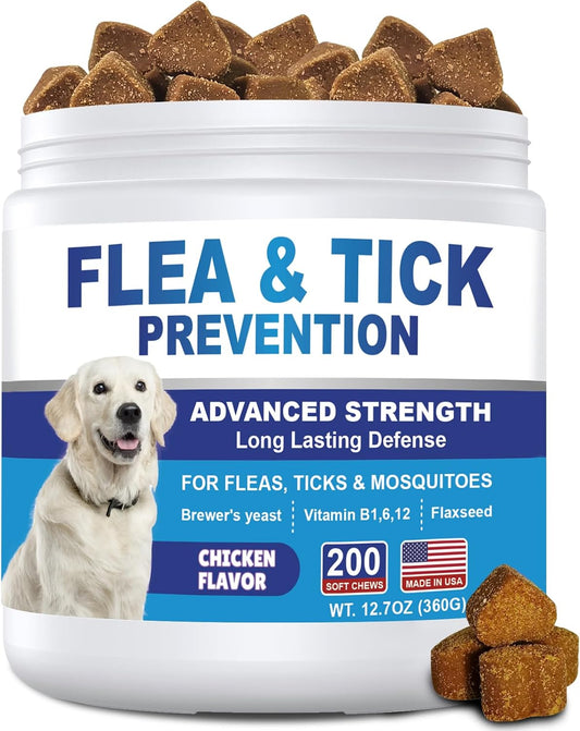 Flea and Tick Prevention for Dogs Chewables 200 Soft Treats - Flea and Tick Chews Supplement, Vet Recommended Supplement Chews, Skin & Coat Support for Dogs, Puppies, All Breeds & Sizes