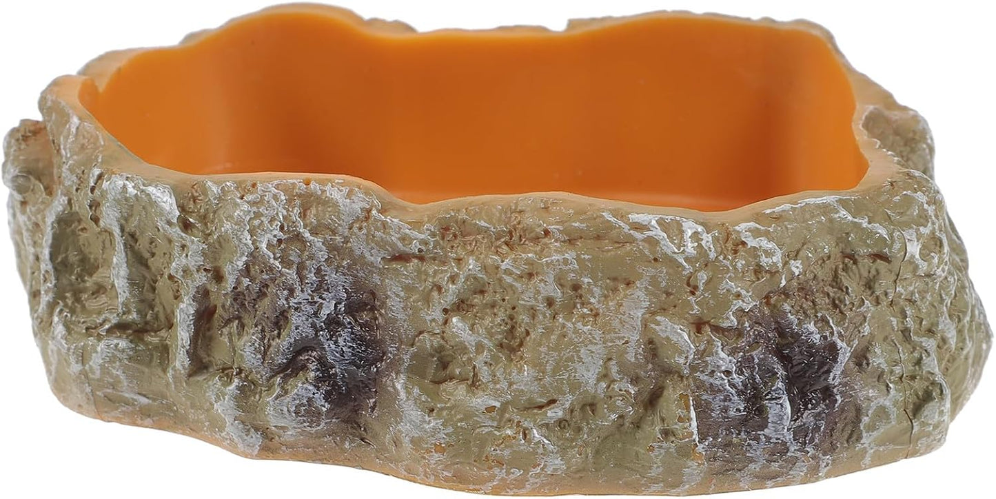 Resin Rock Worm Feeder Dish and Tortoise Water Bowl Reptile Food Holder XS Size Terrarium Feeding Supplies for Lizards Geckos Turtles and Amphibians