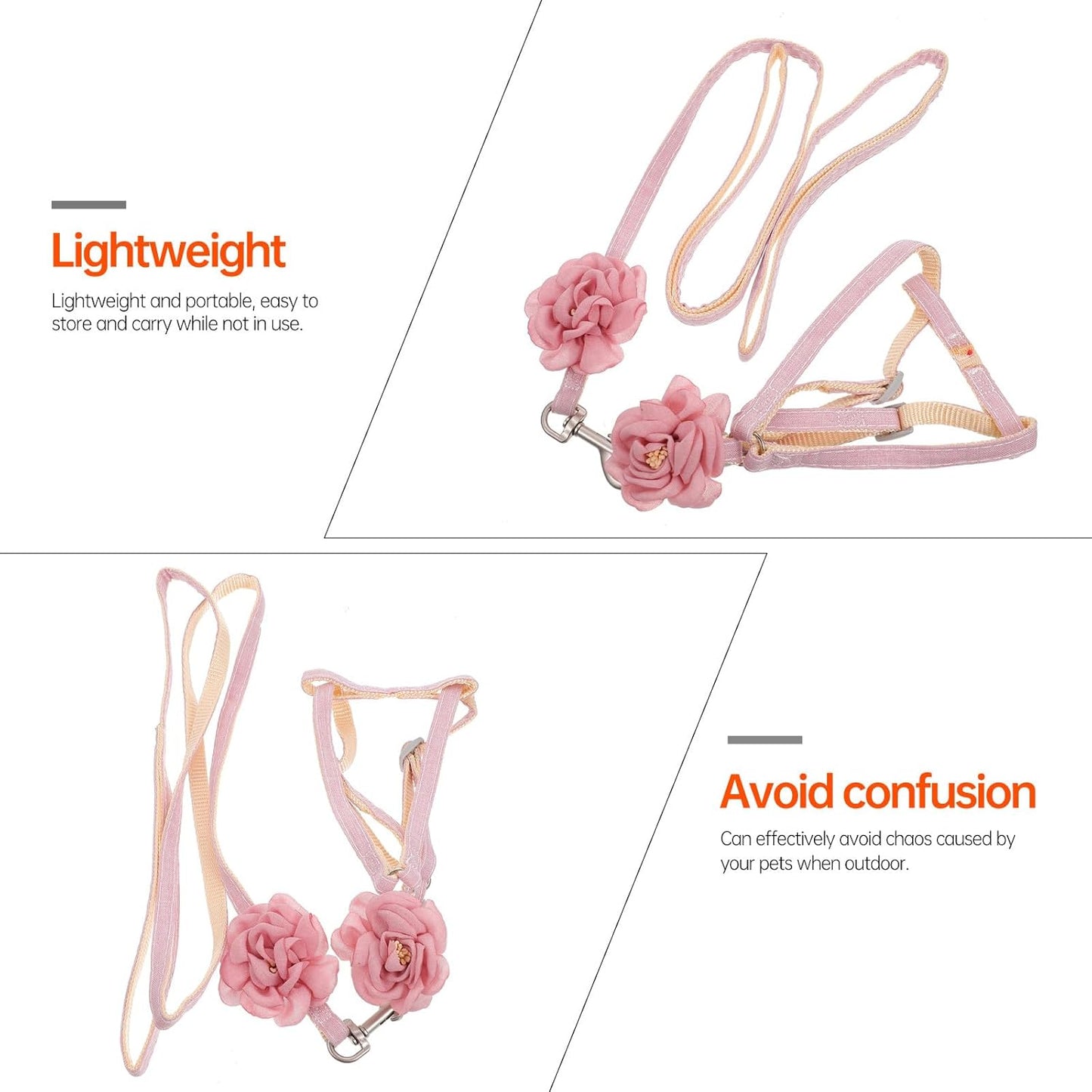 ERINGOGO Cat Harness and Leash Adjustable Cotton Linen Traction Rope 1.0Cm Light Pink Breathable Outdoor Walking Strap for Cats and Kittens