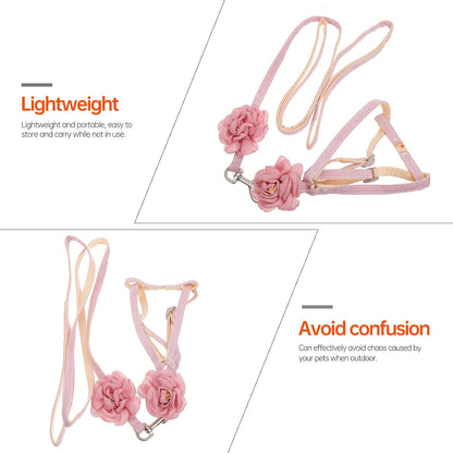 ERINGOGO Cat Harness and Leash Adjustable Cotton Linen Traction Rope 1.0Cm Light Pink Breathable Outdoor Walking Strap for Cats and Kittens