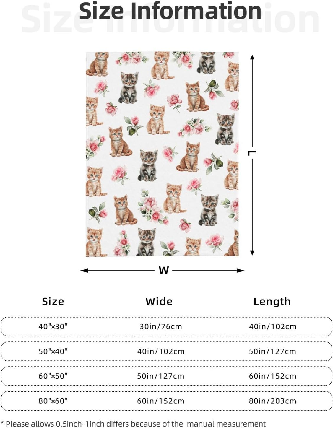 Rose Cats Blanket, Pet Cats Throw Flannel Soft Cozy Lightweight Blankets for Sofa Couch Bed Home, Pets Lover Gifts S 50"X40" Kids