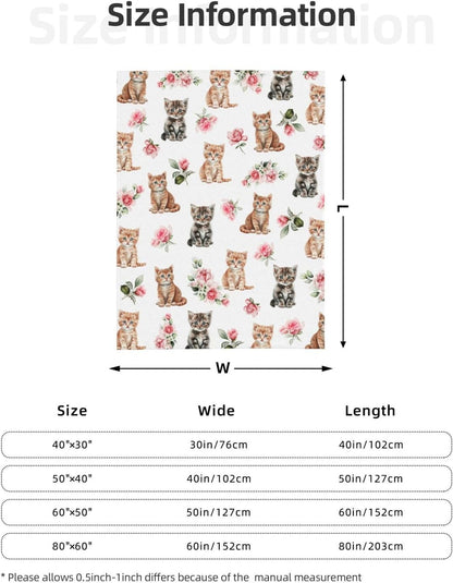 Rose Cats Blanket, Pet Cats Throw Flannel Soft Cozy Lightweight Blankets for Sofa Couch Bed Home, Pets Lover Gifts S 50"X40" Kids