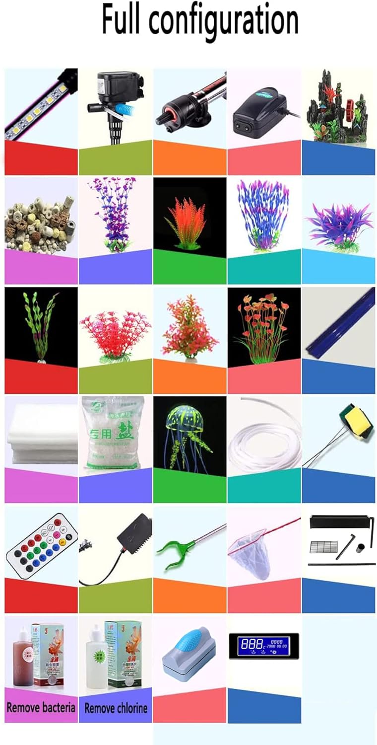 Black Fish Tank 124Gal LED Aquarium Kit Upright Fish Tank Large Glass Fishbowl Glsaa Bar for Patios Living Office Room and Kitchen