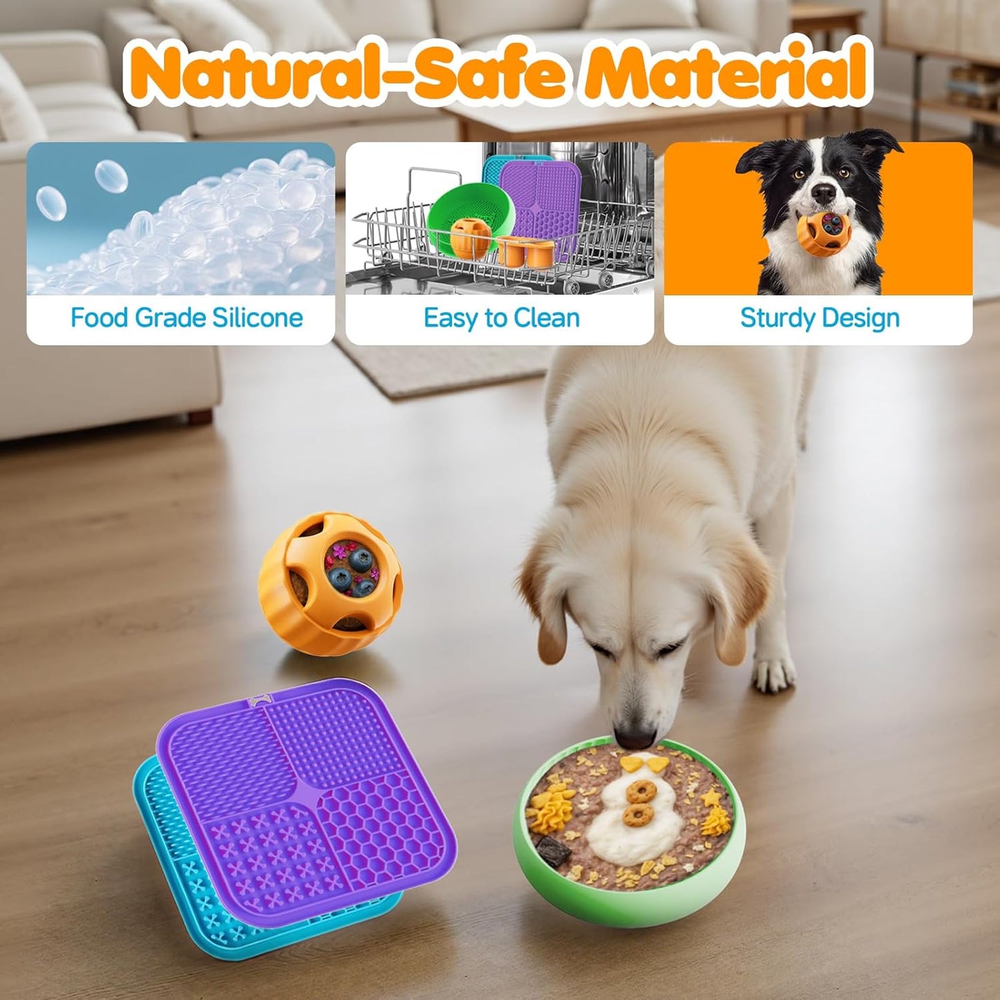 LUKITO Lick Mat, Ball & Bowl with Peanut Butter, Frozen Treat Puzzle Dispenser for Anxiety Relief, Reduce Boredom, Perfect for Bathing Grooming (6 in 1)