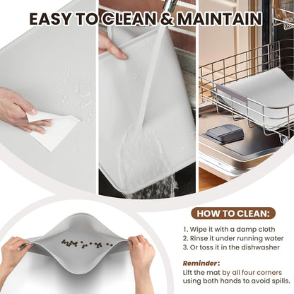 VIVAGLORY Dog Food Mat Flexmat Dog Bowl Mat, Placemat Food Tray with Raised Edges & Lip for Indoor Floor, Non Slip Waterproof Silicone Dish Placemat for Cat & Pet, S, Black