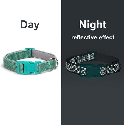 Black Dog Collar Reflective, Highly Reflect Safety Neoprene Padded Puppy Collar Basic Durable Soft Nylon Male Dog Collar for Xs Small Medium Large Boy Pet Dogs Cats, S