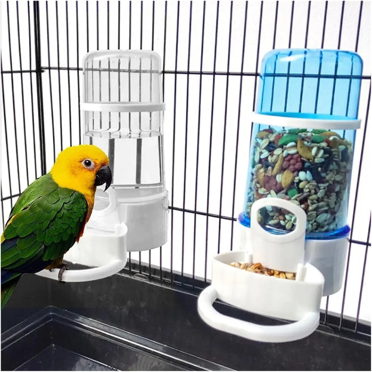 Bird Feeder, Bird Water Drinker Feeder Container Automatic Pet Birdcage Hanging Bowl Bottle Parrot Drinking Food Dispenser,for Garden(White)