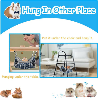2 Layers Pet Rat Hammock, Double Sided Warm Flece & Linen Hammock for Cage, Hamster Guinea Pig Ferret Chinchilla Small Animal Bed, Hanging Hideout Swing Cage Accessories