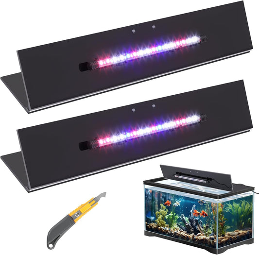 Sieral Aquarium Lids Polycarbonate Canopy with LED Light 2 Pcs Set 22.95 x 11.5 x 0.12 Inch for 33/40/55 Gallon with Center Brace Aquariums Cover Fish Tank Lid with a Hook Knife, Black