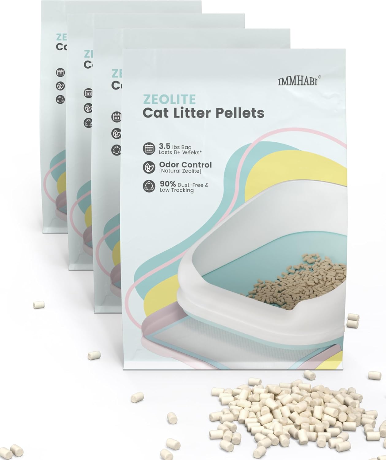 Cat Litter Pellets 14 lbs(3.5lbs×4), Generic Litter Refills Exclusively for Dual-Layer Litter Box Systems, Dehydrating Pellets, Zeolite, Long-Lasting Odor Control Non-climping
