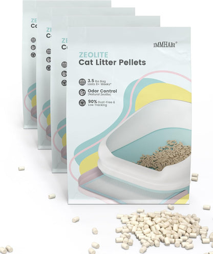 Cat Litter Pellets 14 lbs(3.5lbs×4), Generic Litter Refills Exclusively for Dual-Layer Litter Box Systems, Dehydrating Pellets, Zeolite, Long-Lasting Odor Control Non-climping