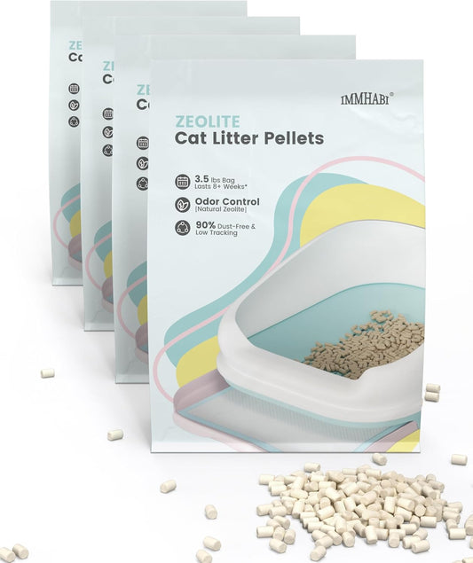 Cat Litter Pellets 14 lbs(3.5lbs×4), Generic Litter Refills Exclusively for Dual-Layer Litter Box Systems, Dehydrating Pellets, Zeolite, Long-Lasting Odor Control Non-climping