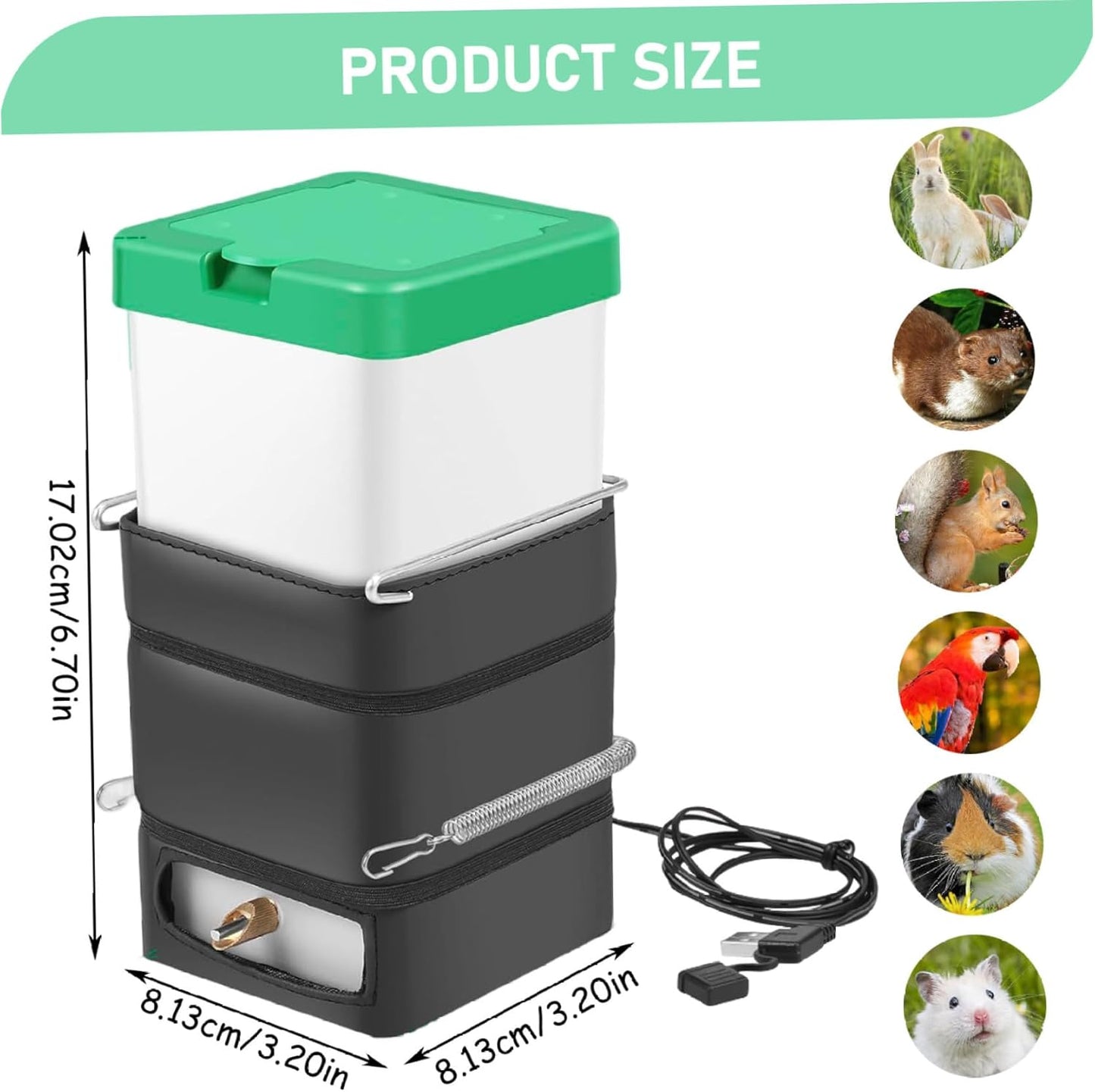 1Set Heated Rabbit Water Bottle 35OZ No Drip Heated Water Bottle for Rabbits Animal USB Powered Rabbit Outdoor for Hamster Guinea Pigs Birds