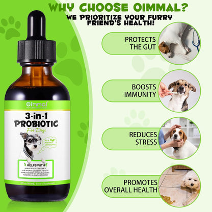Liquid Dog Probiotic,Natural 3 in 1 Probiotic for Dogs, Dog Digestive Support,Gut Health Support,Help with Diarrhea,Gas and Bloating,Dog Herbal Supplements- 60ml