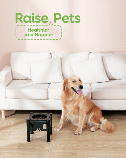 Pawque Elevated Slow Feeder Bowls - Adjustable Raised Dog & Cat Bowl with 3 Heights (6.1", 7.7", 9.3") for Medium & Small Pets, Mess Proof & Non-Slip Dish Feeder