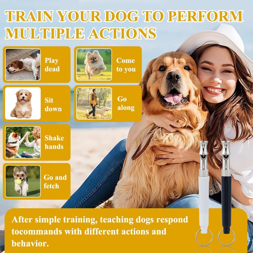 4 Pack Dog Whistle to Stop Barking Neighbors Dog with Lanyard Adjustable Ultrasonic Silent Dogs Recall Whistles(Black and White)