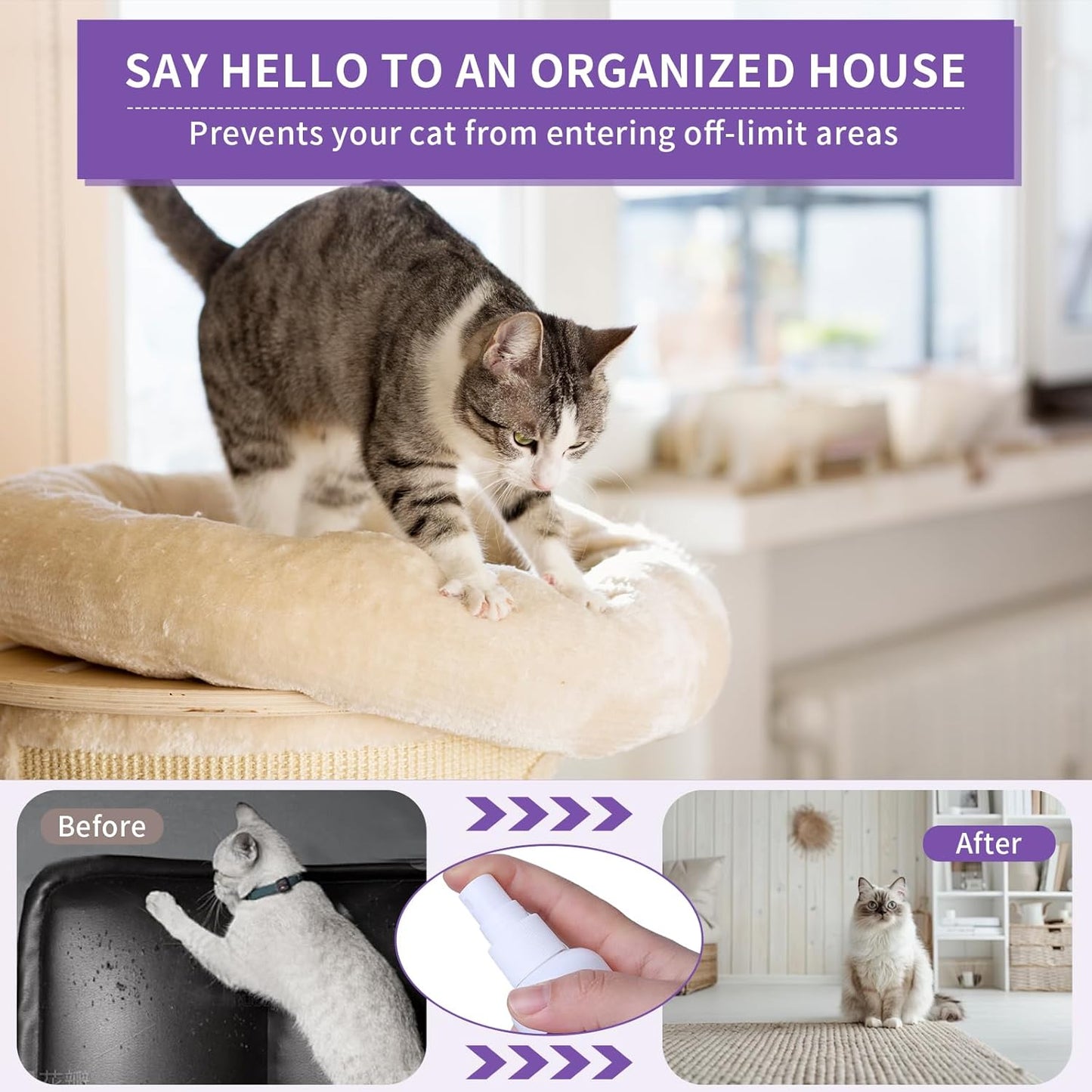 Cat Scratch Deterrent Spray, Cat Repellent Spray Indoor and Outdoor for Cat and Kitten, No Scratch Spray Training Aid for Furniture, Sofas, Curtains - Non-Toxic, Alcohol-Free Formula