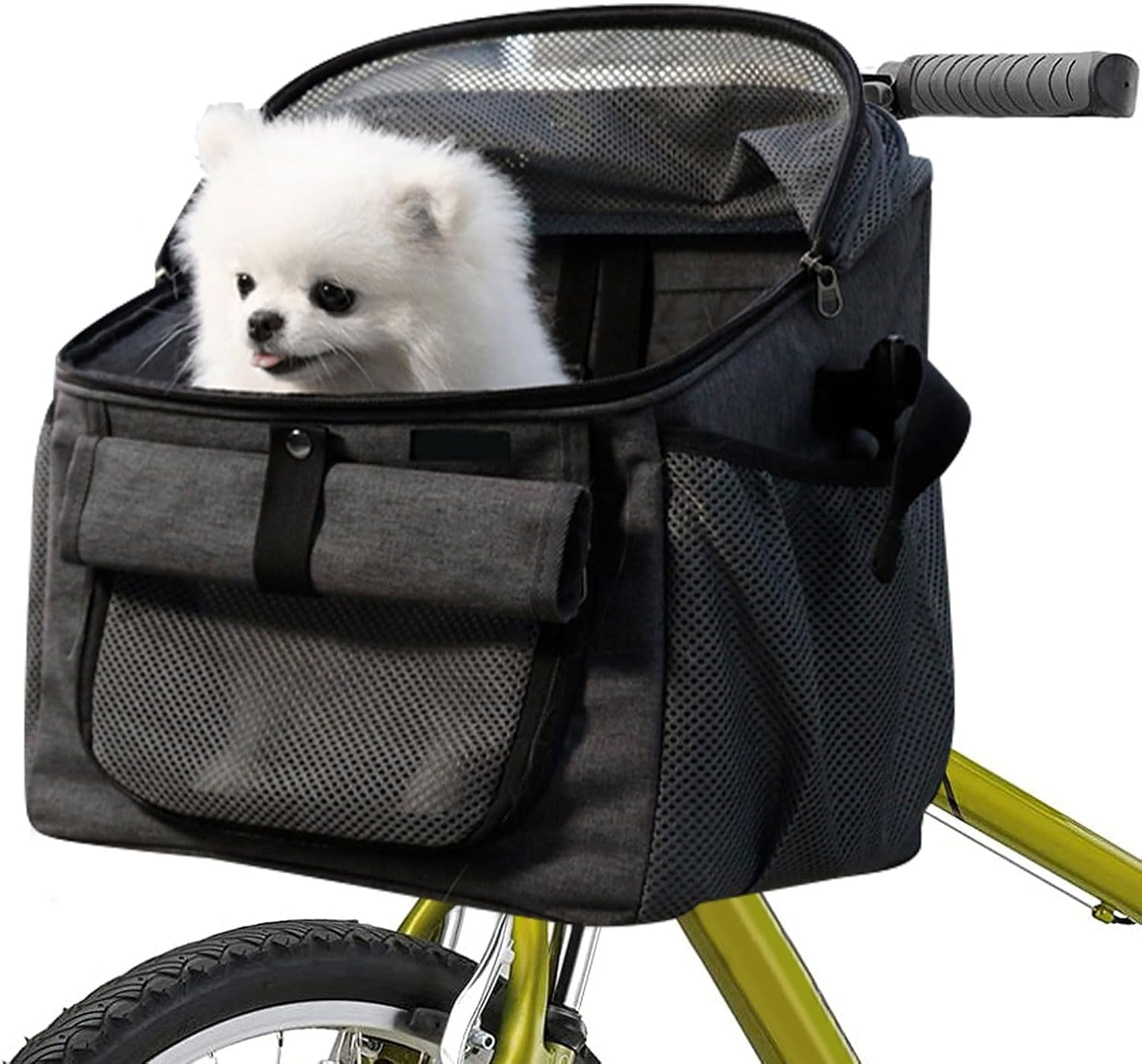 Dog Bike Basket Carrier, Foldable Soft-Sided Pet Carrier Backpack with Mesh Windows, Pet Travel Bag,Dog Backpack Carrier Safe and Easy for Small Medium Cats and Dogs (Grey)