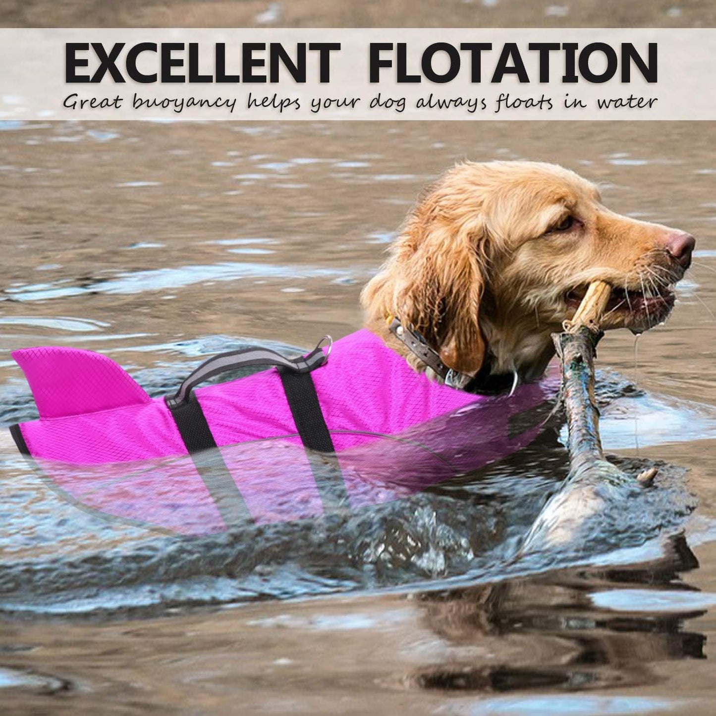 Queenmore Ripstop Dog Life Jacket Shark Life Vest for Dogs, Safety Lifesaver with High Buoyancy and Lift Handle for Small and Medium Breeds（Rose Red S）