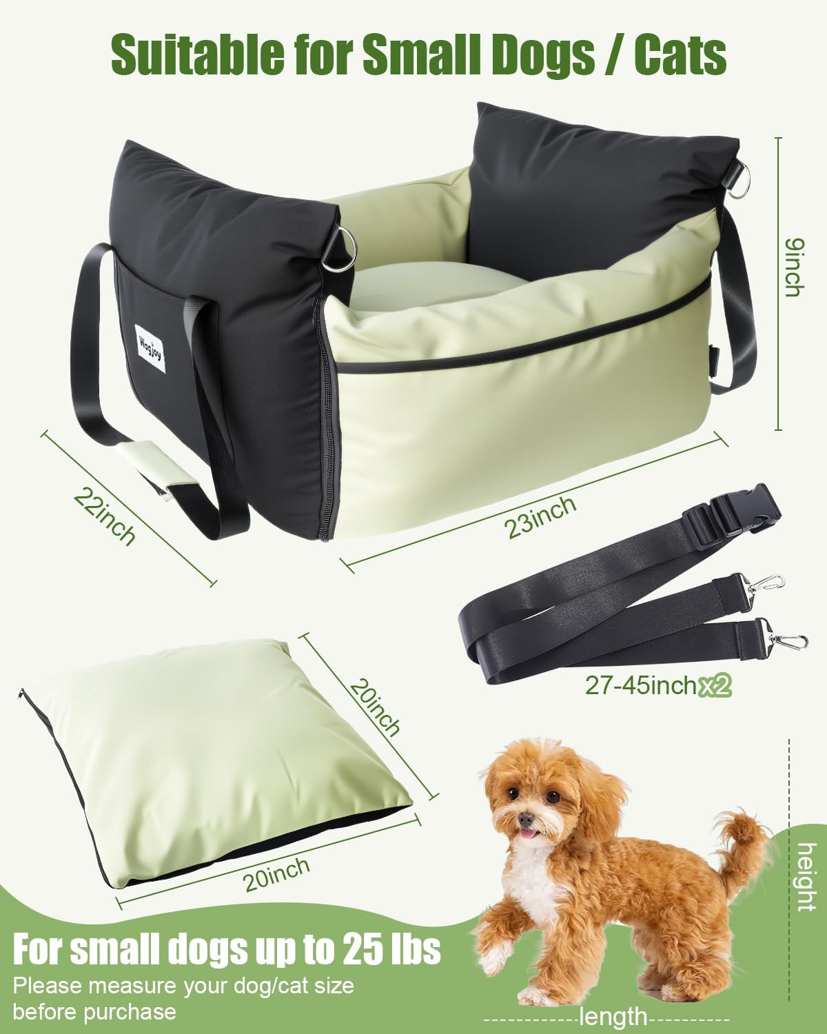 Dog Car Seat Booster for Small Dogs – Harness-Compatible Pet Travel Accessory, Portable Travel Bed & Carrier Bag, Easy Install, Machine Washable Dog Bed