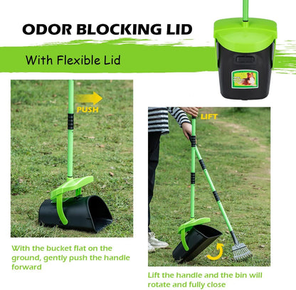 MXF Pooper Scooper Swivel Bin & Rake Kit with 20 Waste Bags, 36.6" Long Handle Adjustable Portable Non-Breakable Dog Pooper Scooper for Large Medium Small Dogs, Poop Scooper for Lawn Yard Dog Kennel